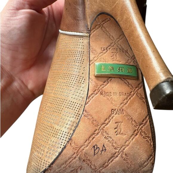 L.A.M.B. Lace up Peep Toe Oxford White Piping Stiletto Bootie Heels - 6.5 - Picture 10 of 10